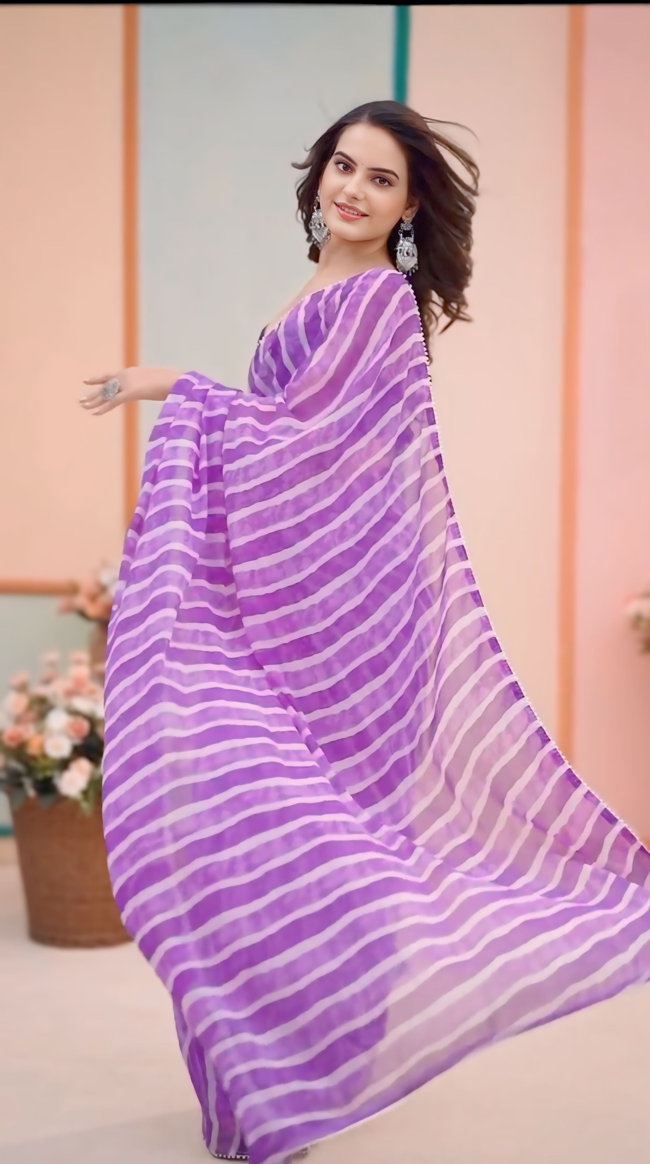 Women Striped Pre-Stitched READY TO WEAR SAREE