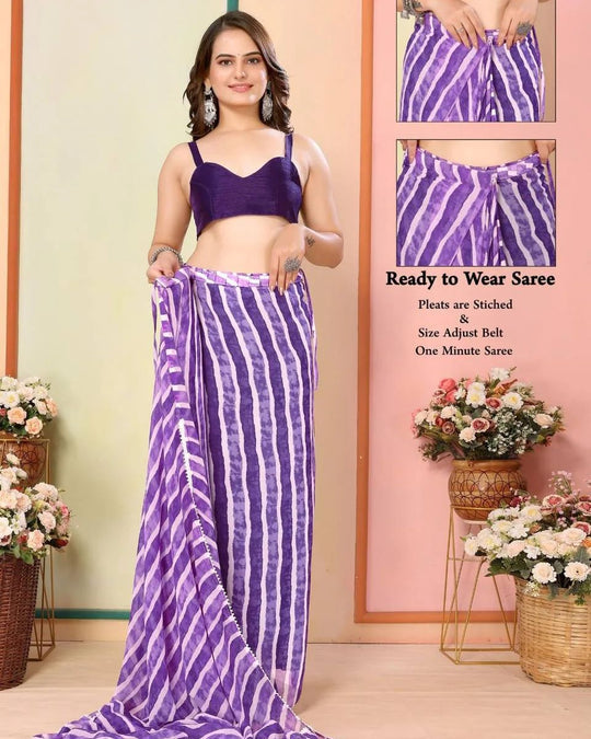 Women Striped Pre-Stitched READY TO WEAR SAREE