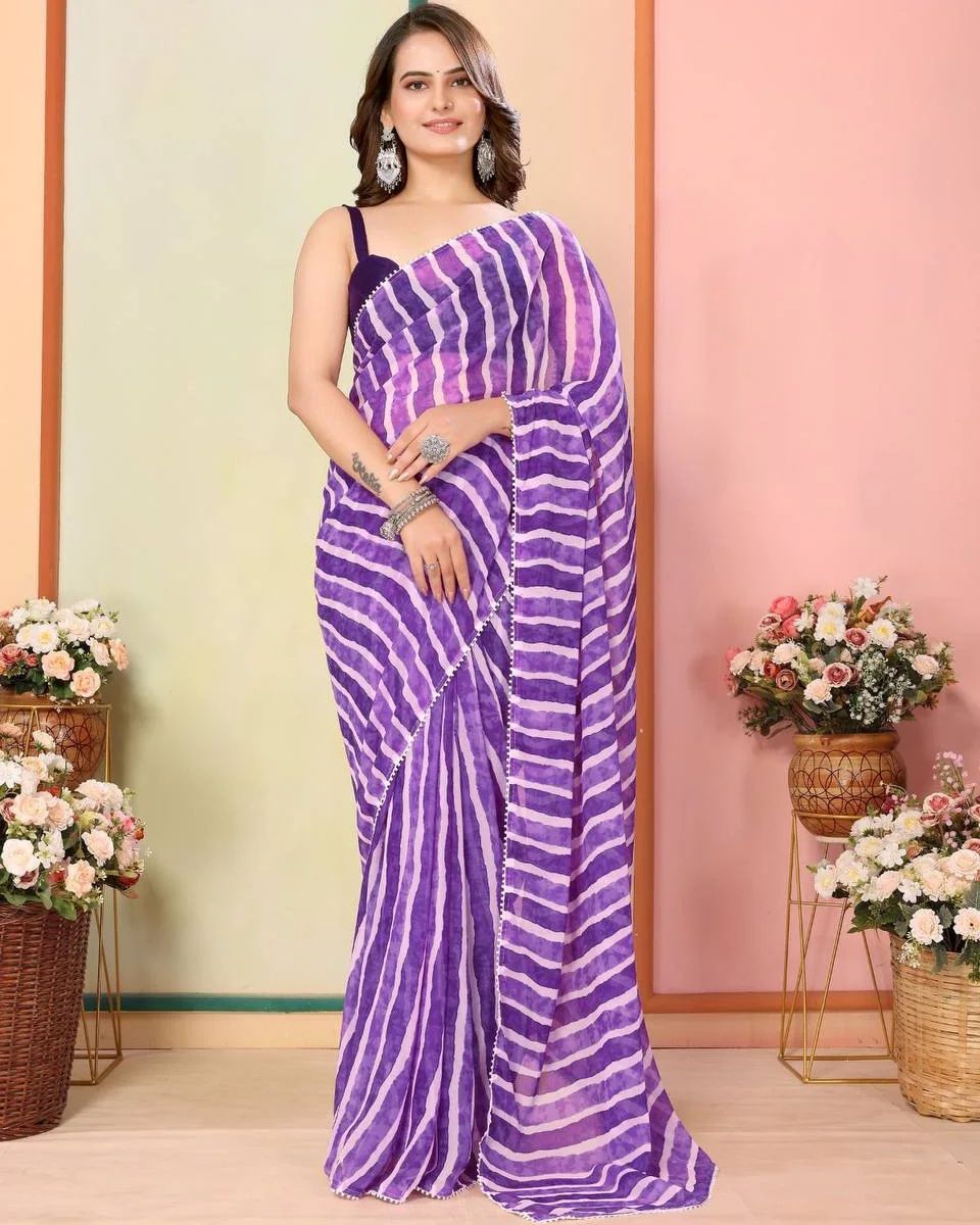 Women Striped Pre-Stitched READY TO WEAR SAREE