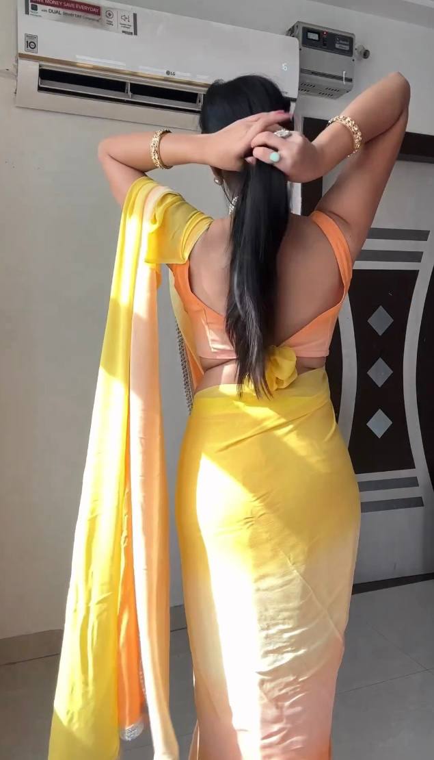 YELLOW gergotte Saree For Womens With Unstiched Blouse Piece