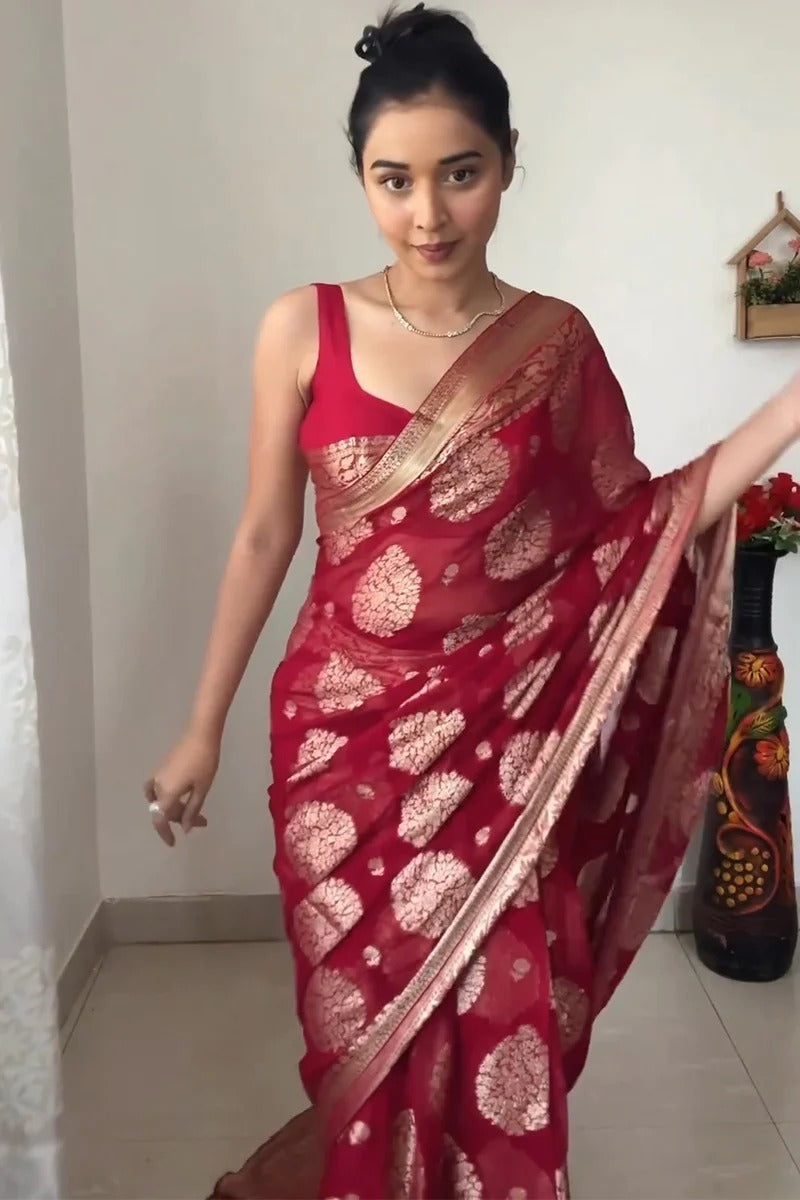 Red Cotton Silk Saree