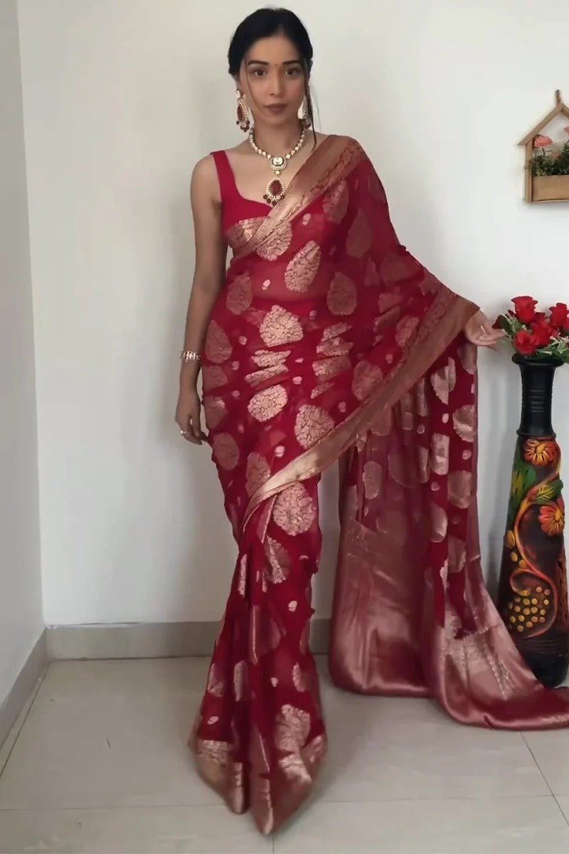 Red Cotton Silk Saree