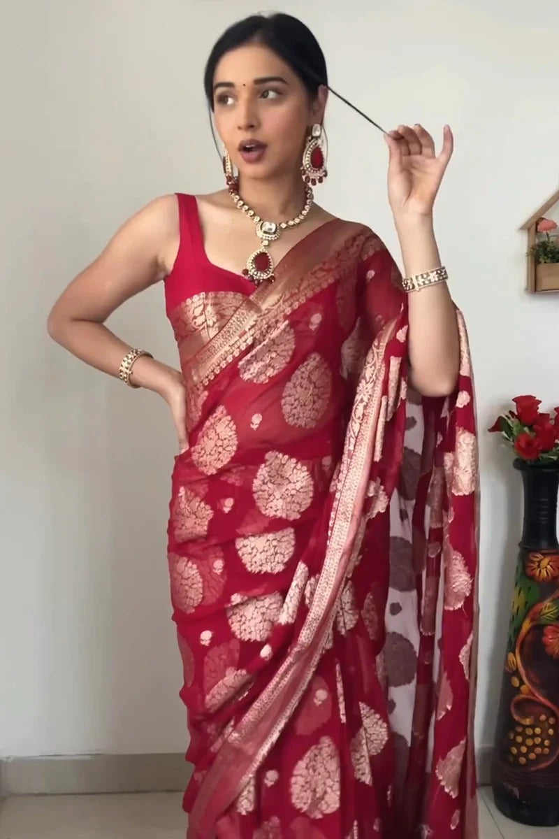 Red Cotton Silk Saree