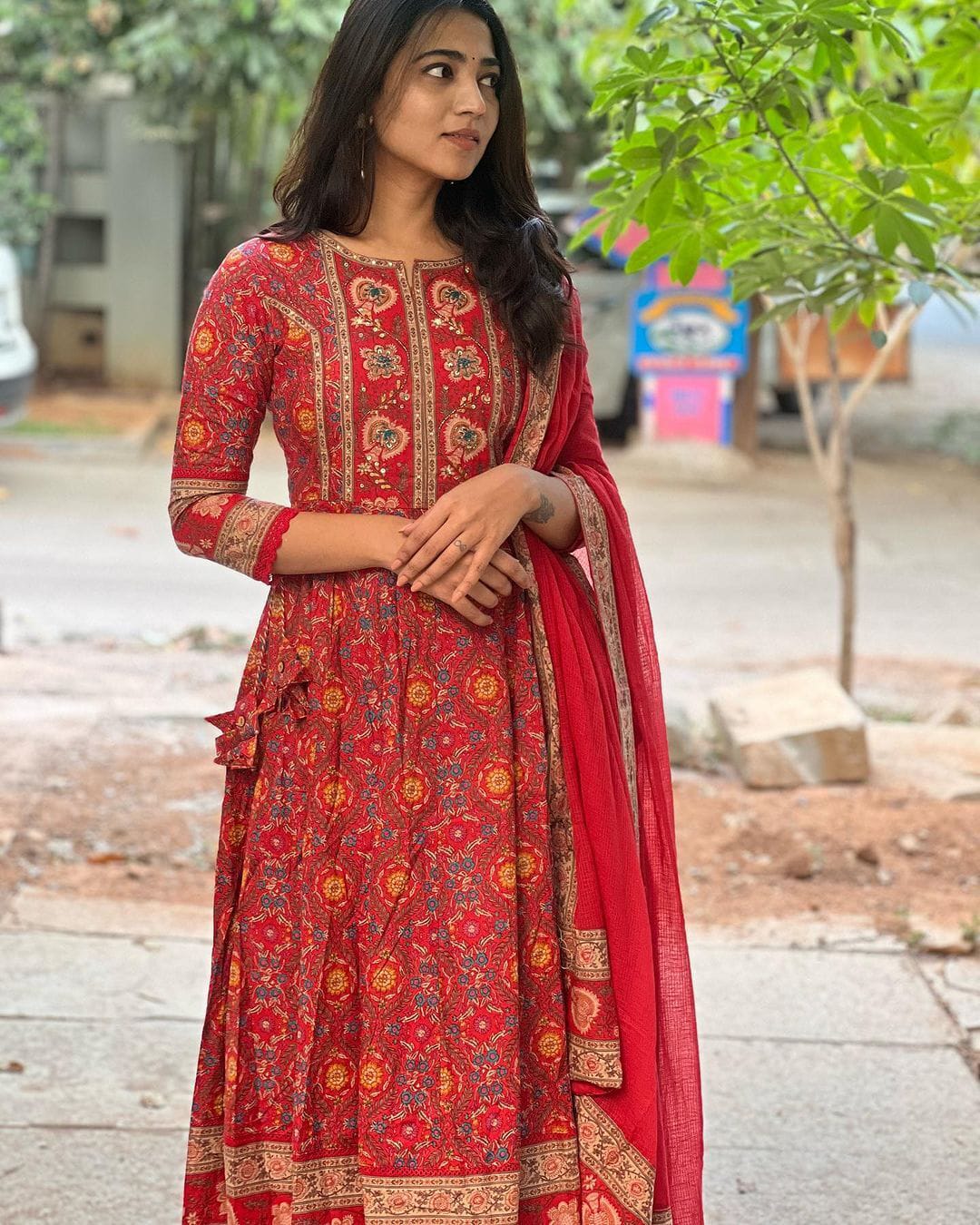 Red Maroon Voluminous Anarkali Suit Set