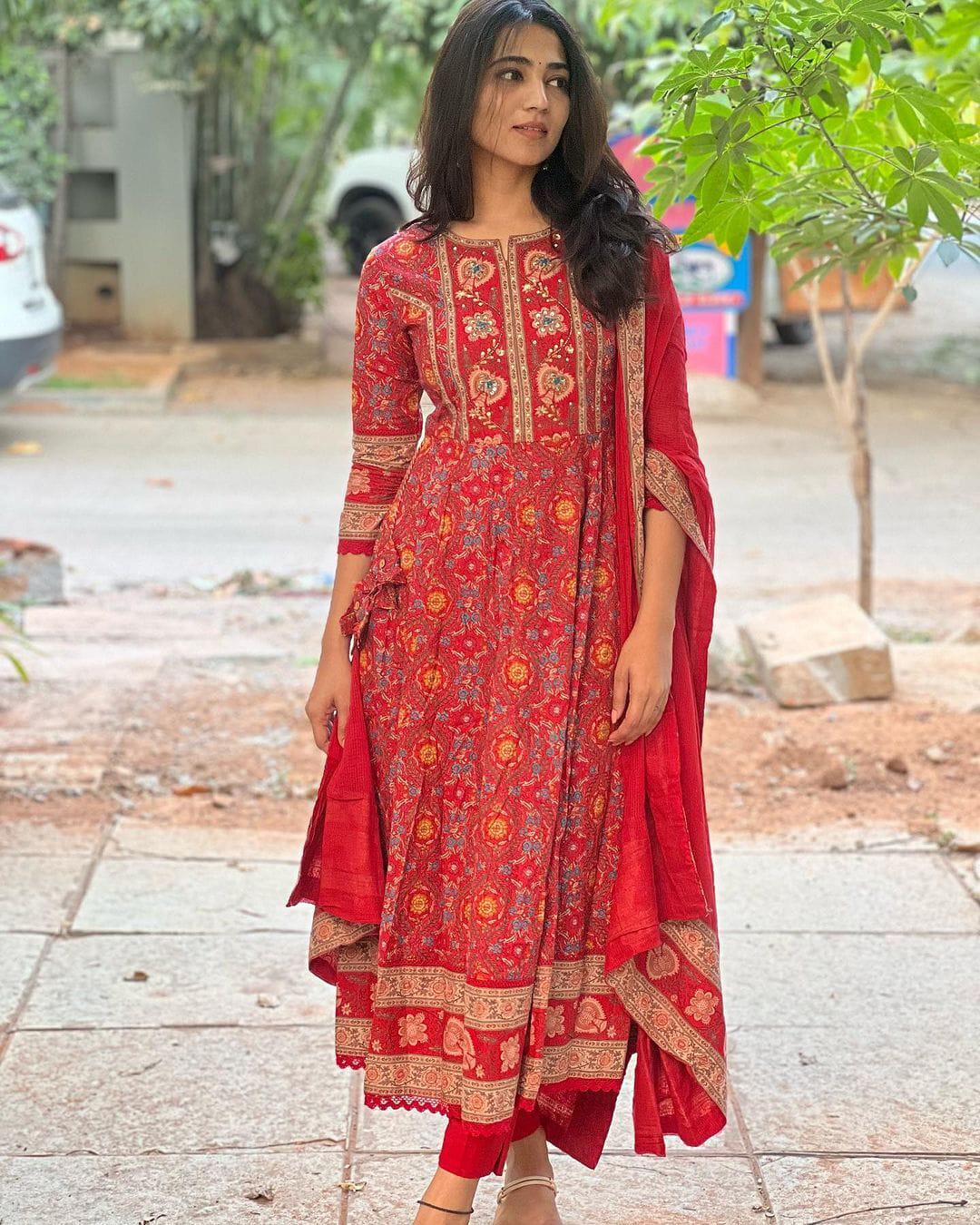 Red Maroon Voluminous Anarkali Suit Set