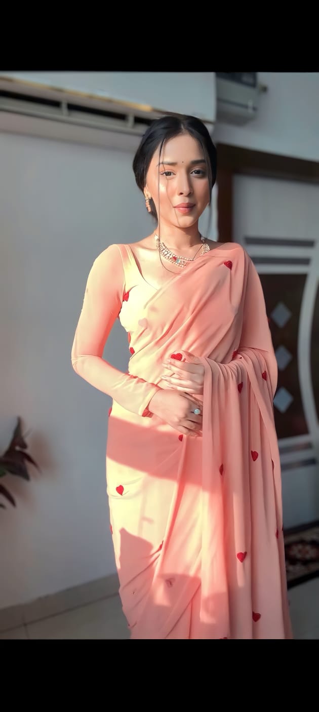 Peach Ready To Wear gergotte Saree For Womens With Unstiched Blouse Piece